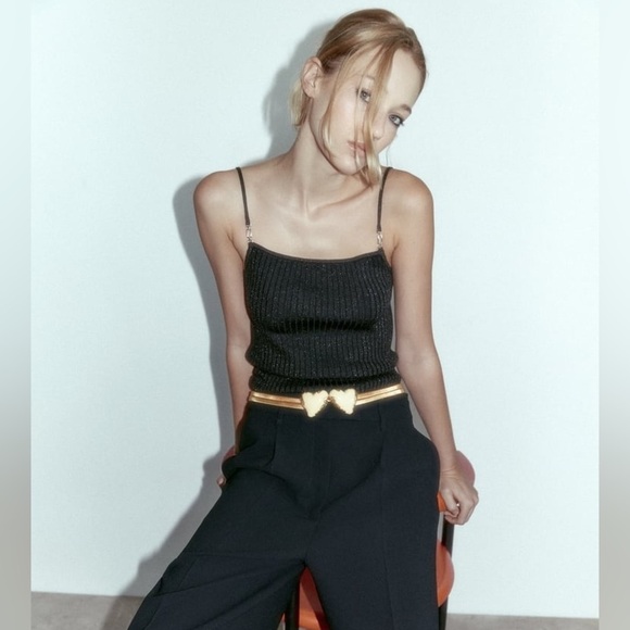NWT. Zara Gold Metal Stretch Belt with Heart Shaped Buckle. Size 32. main image 3
